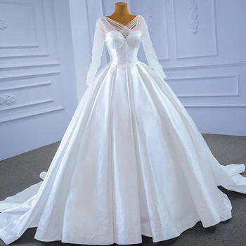 RSM67316 mirdzoša kāzu kleitas katedrāle apkakles ķēdē pie pleca ar pērlītēm lētu līgavas kleitas vestido de novia manga caida