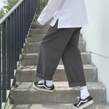 Japānas Stila Vīriešu Ikdienas Taisnas Bikses Melnā Streetwear Bikses Vīriešu Plaša Kāju Vaļēju Potītes Garuma Cilvēks apģērbs, Harēma Bikses M-XXL