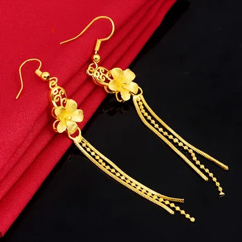 Nekustamā 18K Dzeltenā Zelta Pušķi, Ziedu Piliens Auskari Sievietēm Romantisku Kāzu Rotaslietas Luksusa Dāvanu