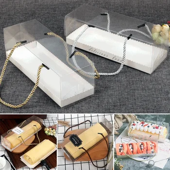 Caurspīdīgs Skaidrs Cake Box Portatīvo Piknika Kūka Šveices Roll Iepakojuma Kastes Deserta Trauka Turētājs, Dāvanu Kastes