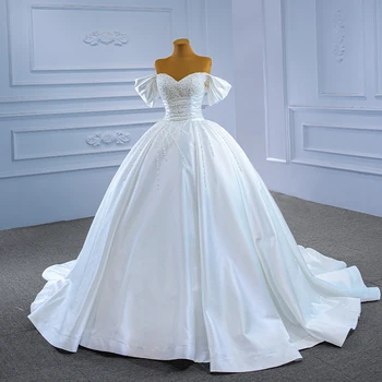 RSM67397 jauna kāzu kleita ir 2021. līgavas bumbu kleita plus lieluma elegants off pleca kāzu kleita ar pērlēm свадебное платье атлас