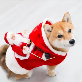 Pet Suns, Ziemassvētku Drēbes Kucēns Kaķi Tērps Ar Cepurīti Silts Apģērbs Ziemas Festivāls Puse Santa Claus Izjādes Briežu Cosplay Kostīms