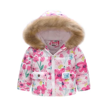 Jaunas ziemas polsterēta jaka ir 2021. rudenī un ziemā, zēni un meitenes iespiesti kapuci bērnu siltā kokvilnas jaka sabiezējumu
