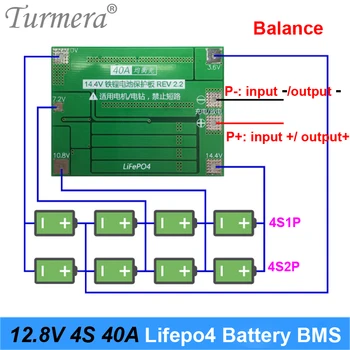 Turmera 4S 40A 12.8 V 14,4 V 32650 32700 Lifepo4 Baterijas Līdzsvarotu BMS Elektrisko Laivu Nepārtraukta Strāvas Padeve 12V Automašīnas Akumulators