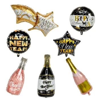 Laimīgu Jauno Gadu Rotājumi, Alumīnija Filmu Balonu 2022 Tēma Personības Meteor Vīna Pudele Puse, Dzimšanas Dienas Ballons Meiteni Dāvanas