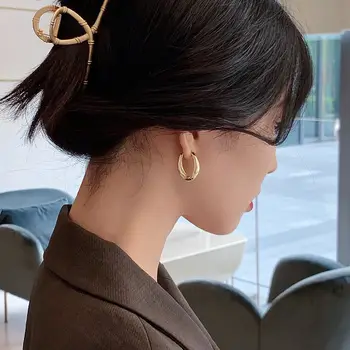 Minimālisms Retro Francijas Romantiska Metāla Zelta Aplis Stīpas Auskari Modes Korejas Rotaslietas Sieviete Gilrs Vienkāršu O-Formas Auskari