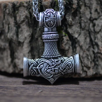 LANGHONG 1GB Thor ' s Hammer Kaklarota Viking Kaklarota ar vilku Galvas Kaklarota Vīriešu Rotaslietas Talismans