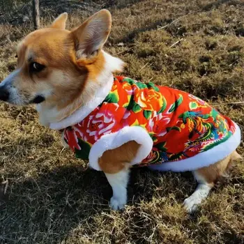 Sabiezējums mājdzīvnieku apģērbu qiu dong Ķīniešu vēja rotaļu corgi ziemeļaustrumiem liels kokvilnas-polsterēta jaka sunim kokvilnas veste ar Jauno Gadu