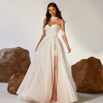 Pludmales Kāzu Kleitas 2021 Mīļotā Sirēna Frēzēšana Mežģīņu Kāzu Kleitas Baltā Splita Korsešu Paraža Līgavas Kleitu, tērpu de mariée