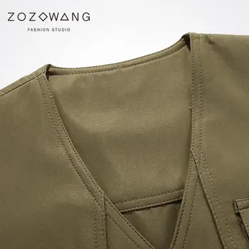 Zozowang 2019 jaunu cieto vienu krūtīm, v kakla gadījuma vairākas kabatas veste vīriešu modes plus lieluma vidukļa, mētelis, vīriešu