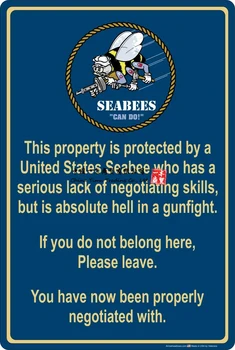 Īpašuma Aizsargā Seabee Jūrnieks ASV Navy Alumīnija Metāla Zīme