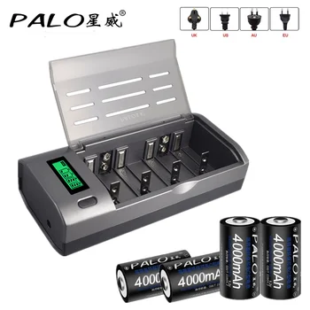 PALO C Baterija 4000mAh Uzlādējamās Baterijas LR14 1.2 V NI-MH & Smart Ātra Uzlāde LCD Lādētājs AA AAA C D 9V Baterijas