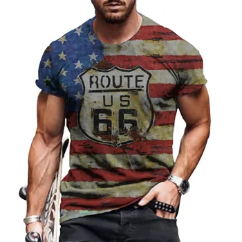 Vasarā Jaunu Vīriešu T Krekli Lielgabarīta Brīvs Apģērbs Vintage Īsām Piedurknēm Modes Amerikā Route 66 Burtiem Iespiests O Gredzenūbele Tshirt