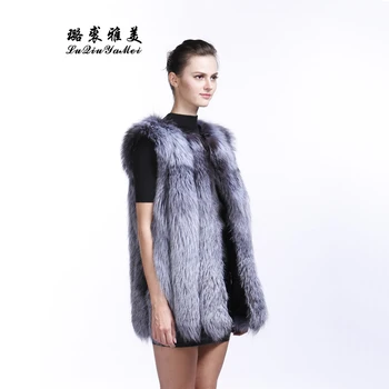 Taisnība dabīgas sudraba lapsas veste sieviešu modes ziemas svītru samazināt unikālo fox kažokādas biezas sieviešu jaka mīksta 2021 jaunu stilu
