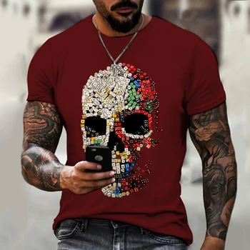 Ir 2021. jaunu 3D iespiests T-krekls, izsmalcinātu galvaskausa modelis, modes street hip-hop T-kreklu kāršu sērija