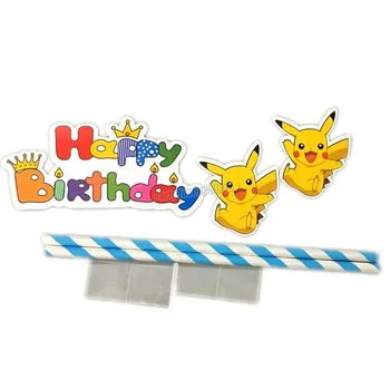 Pokemon puse rotājumi kūka karte Pikachu cupcakes ap dzimšanas dienu karoga pull galdauts popkorna kārbas puse ielūgumi karte