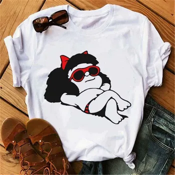 Sieviešu T-krekls Mafalda Karikatūra Modes Print T-krekls Dāmas Gadījuma Harajuku Grafiskais T-krekls ar Īsām Piedurknēm Kawaii Tshirt Sieviete