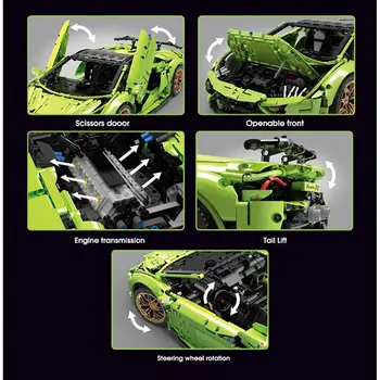 Modelis Celtniecības Bloki 1:8 Zaļa 3558PCS Super Speed Sporta Sacīkšu Auto Ātri Transportlīdzekļu Tehnisko Ķieģeļu KM Komplekts Dāvanas Bērniem Rotaļlietas