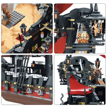 1270PCS Karību jūras Pirātu burinieks Celtniecības Bloki, Queen Anne Atriebties Laivu 3D Modelis DIY Ķieģeļi Rotaļlietas Bērniem