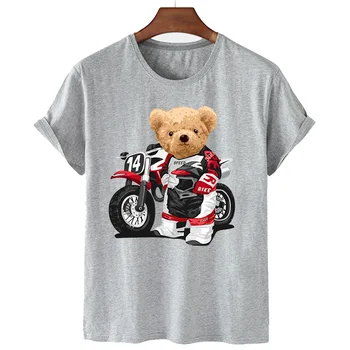 Kokvilnas Lokomotīvju Cool Bear Drukāt Īsām piedurknēm T-krekls Sievietēm Pusi piedurknēm Vasaras Gadījuma Lielgabarīta T-krekls Dāmas Krekls 4XL