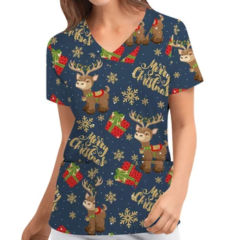Ir 2021. Ziemassvētku Drukāšanas Sieviešu T-krekls Modes Santa Claus, Sniegavīrs Īss Piedurknēm Krekls Lady Soft Āra Gadījuma Brīvs t-veida Topi