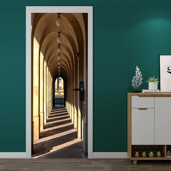 2gab/komplekts 3D Lokveida Durvju Koridora Durvis Art Sienas Uzlīmes, Guļamistabas, Bīdāmās Durvis, Dekoratīvais krāsojums Peel & Stick PVC Tapetes