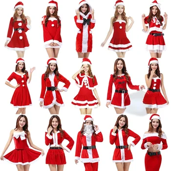 Jauno modes Kleita 2019 Jaunas Dāmas Cosplay Kostīmu Ziemassvētku Santa Claus Skatuves Šovs Apģērbs Seksīgs Sarkans COS Deju Tērpu Kleitas