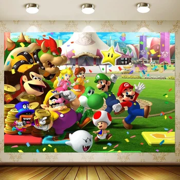 Super Mario Bros 3D Fotogrāfijas Fona, Bērnu Dzimšanas dienas svinības Apdare Karikatūra Fona Vinila Foto Banner Aksesuāri