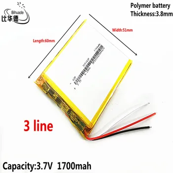 3 līnijas Litru enerģijas akumulators 3,7 V,1700mAH 385160 Polimēra litija jonu / Litija jonu akumulators tablet pc BANKA,GPS,mp3,mp4