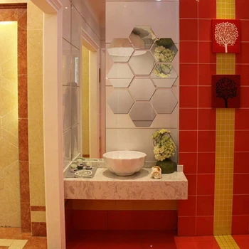 12Pcs/Daudz 3D Regulāra Sešstūra Šūnveida Dekoratīvu Akrila Spogulis Sienas Uzlīmes, viesistaba, Guļamistaba Plakātu Mājas Apdare