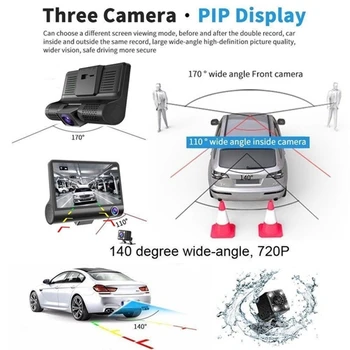 3 1 4 Collu Auto DVR 170 Grādu 1080P HD Dash Cam Dual Objektīvs Dashcam ar Kameru Automašīnas Priekšējā Atpakaļ Iekšā Video Ieraksti