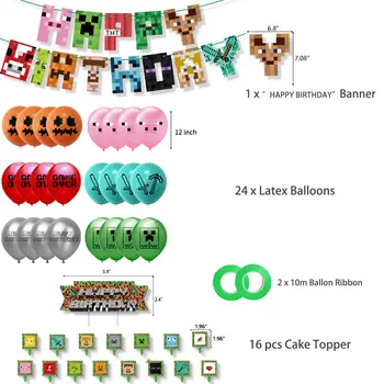 Kalnraču Crafting Karikatūra Spēle Tēma Baloni Puses Piegādes Happy Birthday Banner Lateksa Balonu Apdare Kūka Topper Bērniem Rotaļlietas