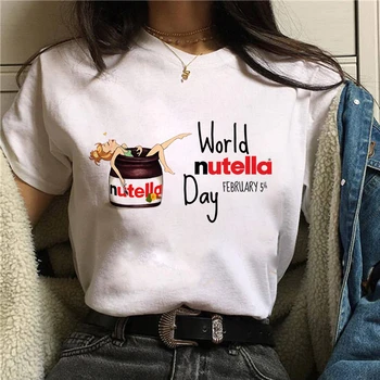 Nutella Karikatūra T O-veida kakla īsām piedurknēm T Smieklīgi Tshirt Iespiesti Sieviešu T-krekls Ulzzang Harajuku Tshirt Vasaras
