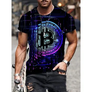 Vīriešu Īsās Piedurknes Brīvs T-krekls Bitcoin 3D Drukas Slim Apaļu Kakla Džemperis Plus Lieluma Gadījuma Streetwear Modes T Krekls Vīriešiem