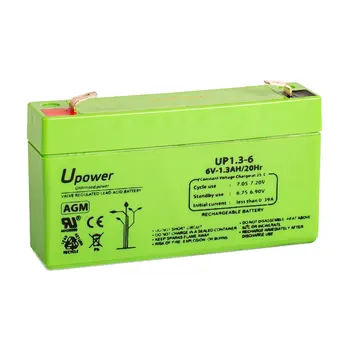U-Power UP1.3-6 6V 1.3 Ah uzlādējams svina AGM akumulatoru kases, automāts, apsardzes sistēmas, UPS/UPS